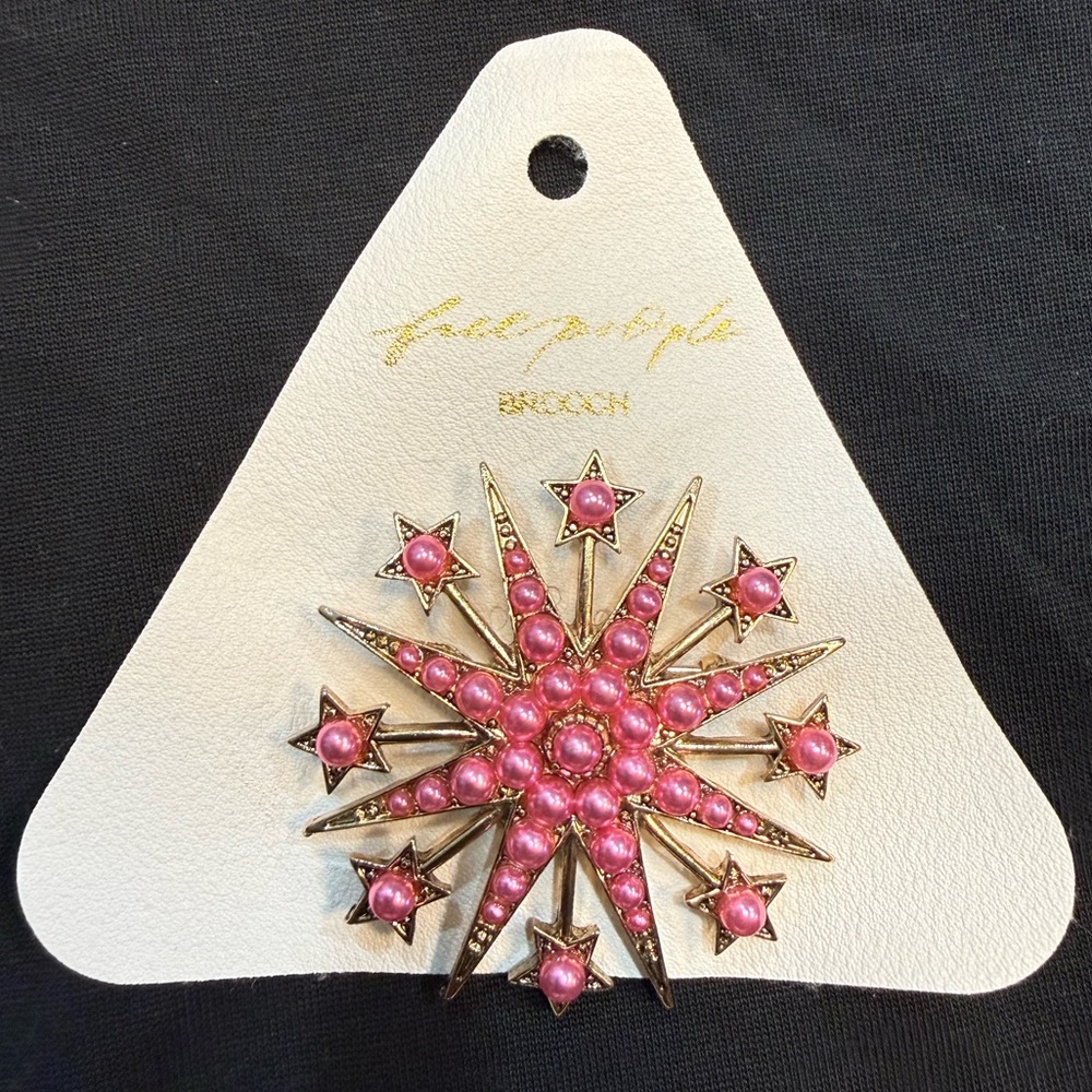Free People Pink and Gold Starburst Brooch